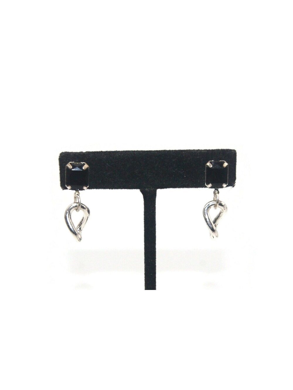 Vintage NRT Silver Tone and Black Rhinestone Dangle Earring, NRT Hallmark.